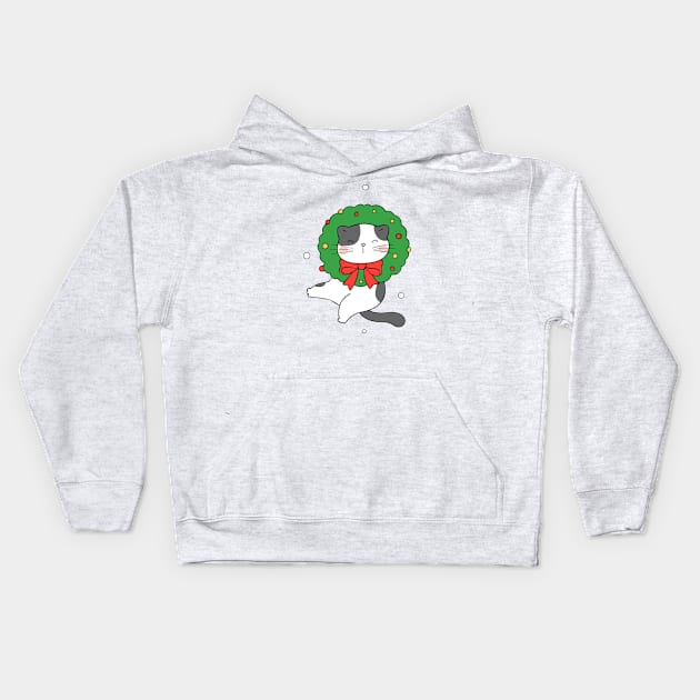 Meowy Christmas Cat Kids Hoodie by AvocadoShop